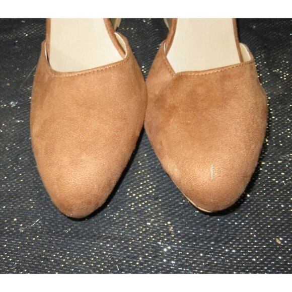 Shelina! Brown Vegan Suede Leather D'Orsay Ankle Strap Chunky Wedges size 10 - Picture 2 of 6